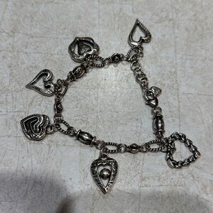 Brighton L'Amore Retired Dangling Silver-Tone Hearts Charm Bracelet